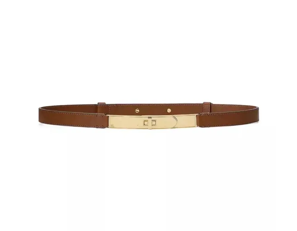 Ralph Lauren Women's Turn-Lock Skinny Leather Belt in Tan Large L with tags